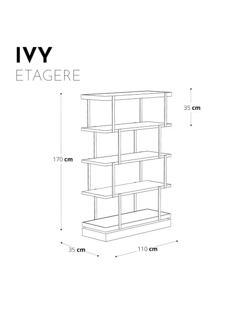 Etagère 5 niveaux Ivy verre fumé/bronze - 110x35x170.6 cm