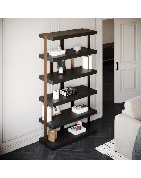 Etagère 6 niveaux Atlas bois noir/bronze - 110x35x170.6 cm