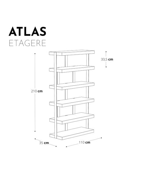 Etagère 6 niveaux Atlas bois noir/bronze - 110x35x170.6 cm