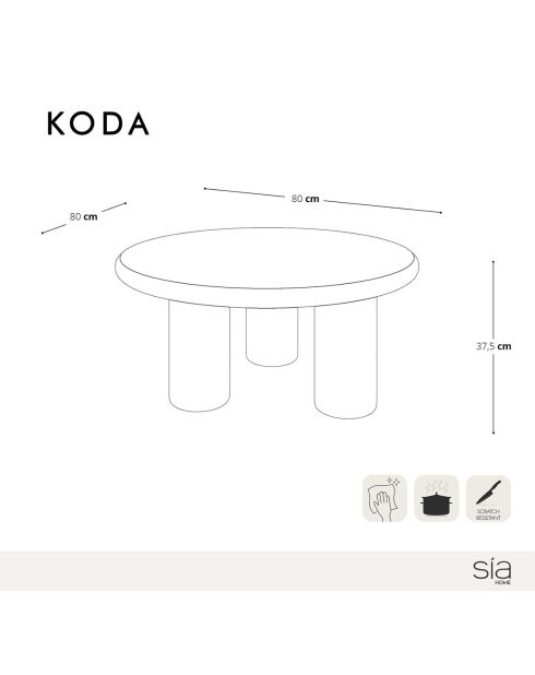 Table basse laquée Koda crème - 80x80x37.5 cm