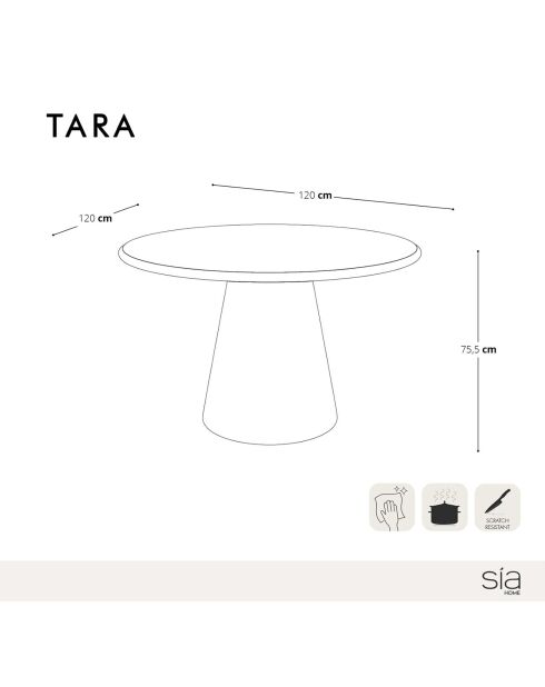 Table à manger micro-ciment Tara crème - 120x120x77 cm
