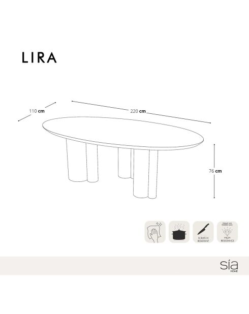 Table à manger Lira chêne clair - 220x110x76 cm
