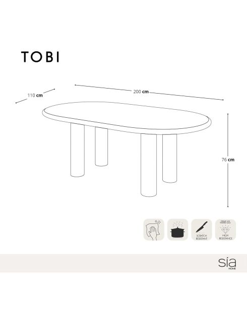 Table à manger laquée XL Tobi bordeaux - 200x110x76 cm
