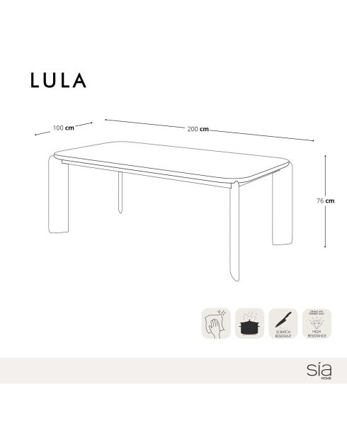Table à manger laquée Lula bordeaux - 200x100x76 cm