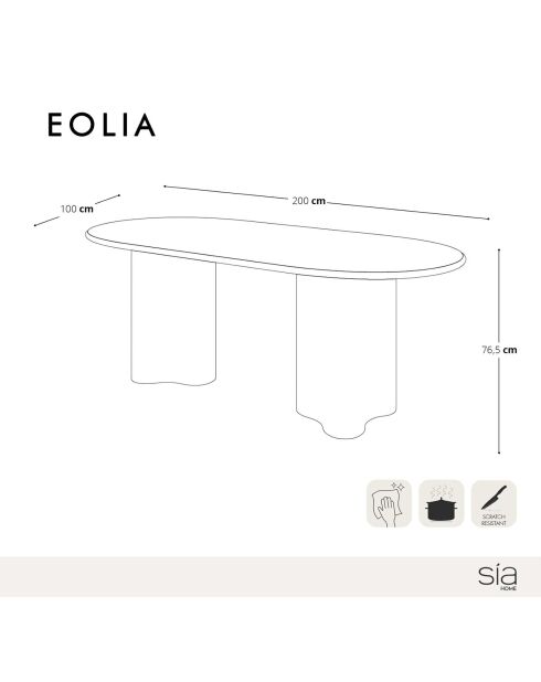 Tavolo da pranzo XL in microcemento Eolia crema - 200x100x76,5 cm
