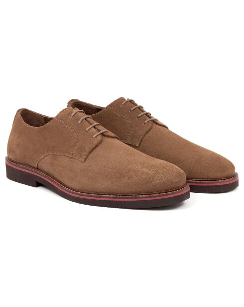 Derbies en Cuir de Velours Santoni camel