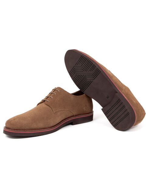 Derbies en Cuir de Velours Santoni camel