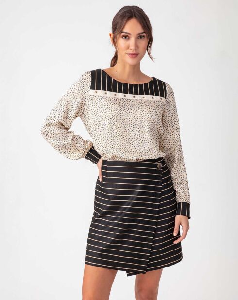 Robe Louna rayure beige/fleurette