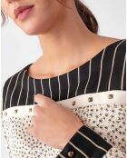 Robe Louna rayure beige/fleurette