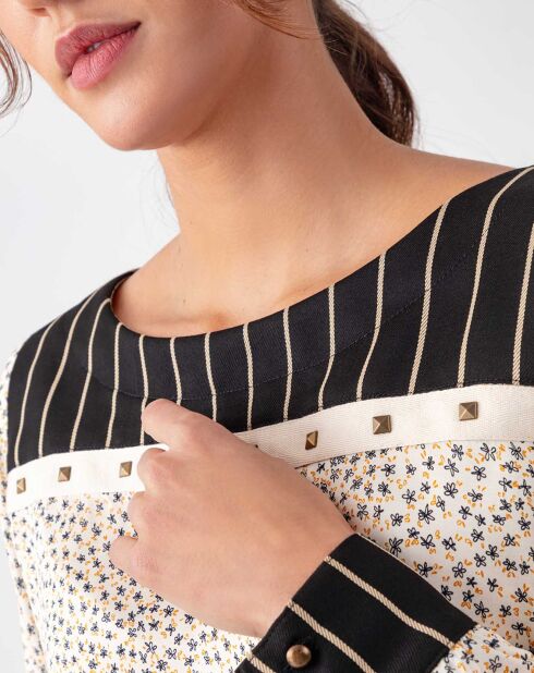 Robe Louna rayure beige/fleurette