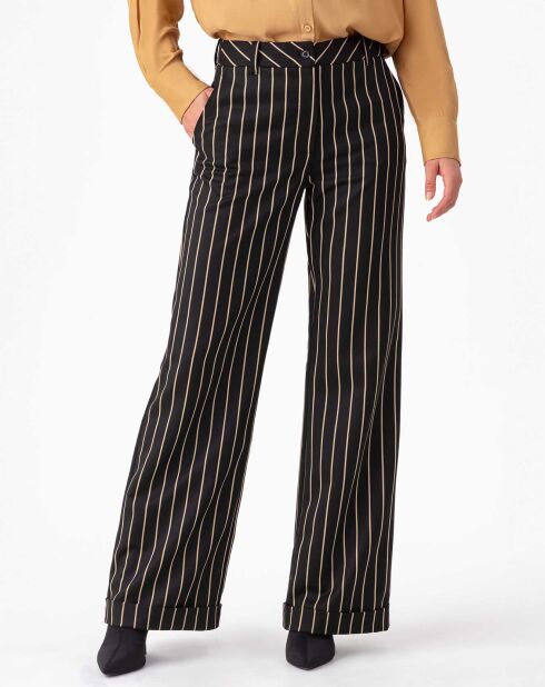 Pantalon Nour noir/rayure beige
