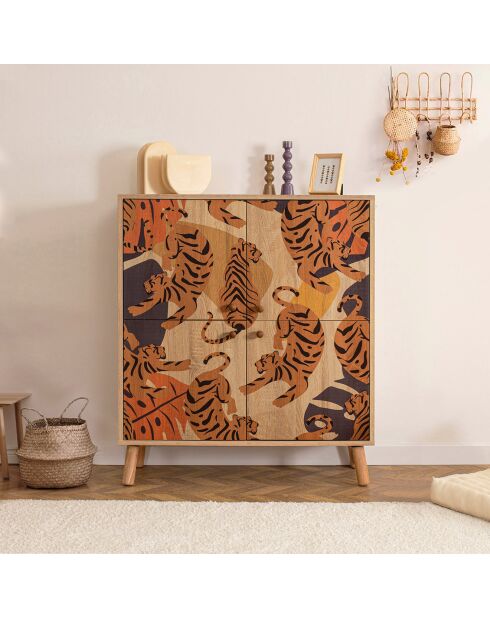 Meuble de rangement Multilüx sonomo/orange/rouge bordeaux - 95x111x36 cm