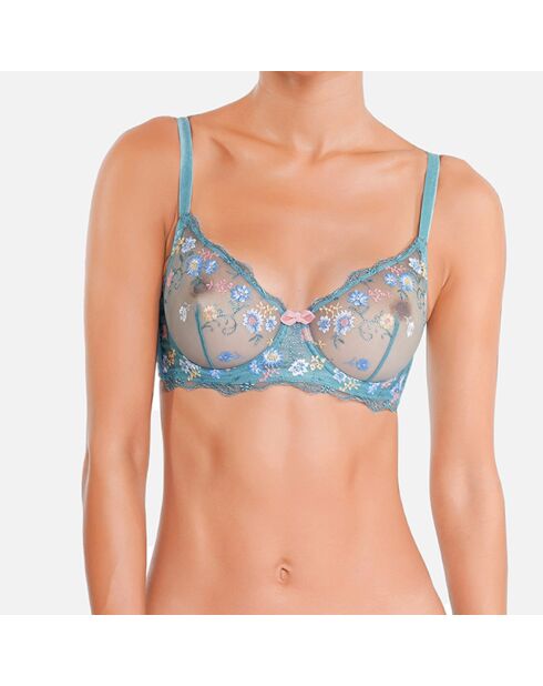 Himmelblauer Bügel-BH mit Blumenmuster