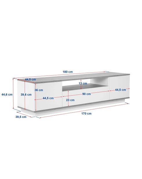 Meuble TV Veramont blanc/pin atlantique - 180x44.6x44.5 cm