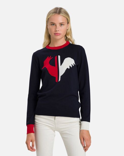 Pull 100% Laine Mérinos Alya Col Rond bleu marine