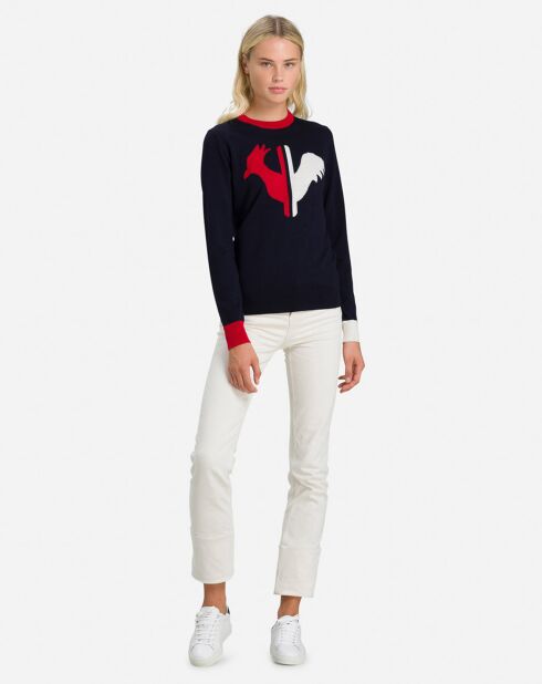 Pull 100% Laine Mérinos Alya Col Rond bleu marine