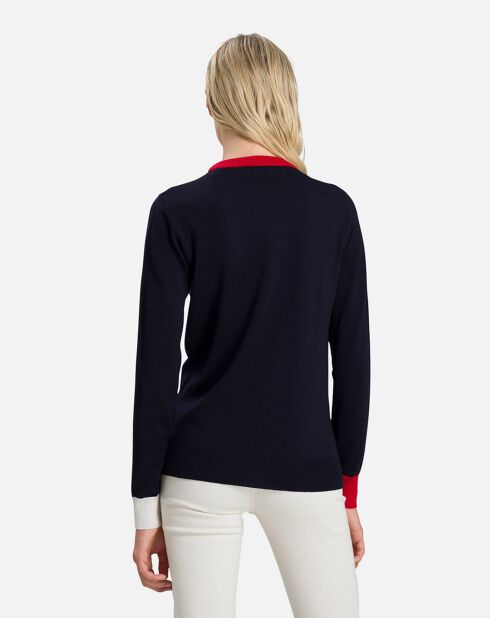 Pull 100% Laine Mérinos Alya Col Rond bleu marine