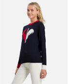 Pull 100% Laine Mérinos Alya Col Rond bleu marine