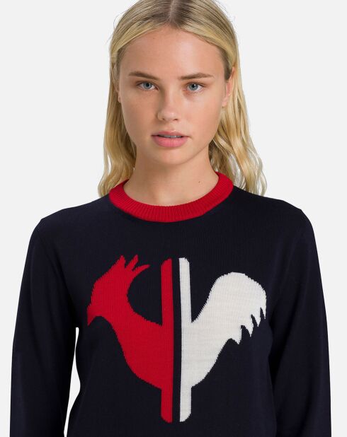 Pull 100% Laine Mérinos Alya Col Rond bleu marine