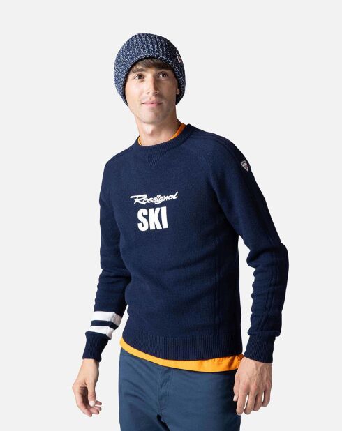 Pull en Laine mélangée Signature Rossignol bleu marine