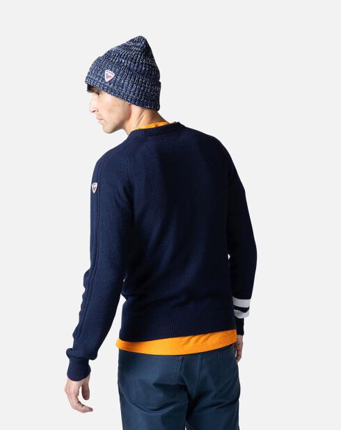 Pull en Laine mélangée Signature Rossignol bleu marine