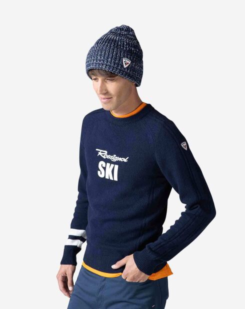 Pull en Laine mélangée Signature Rossignol bleu marine