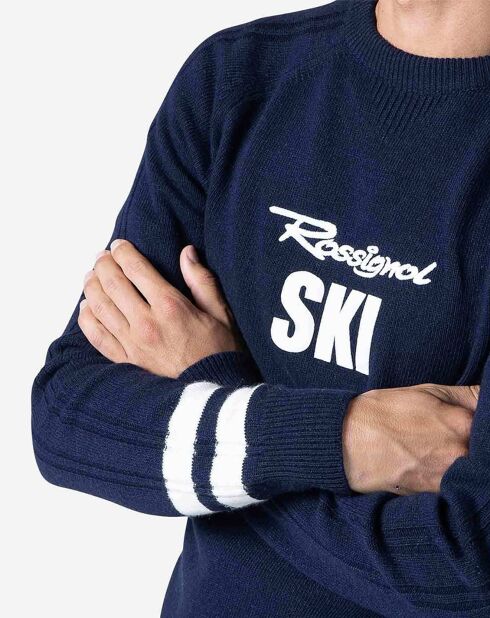 Pull en Laine mélangée Signature Rossignol bleu marine