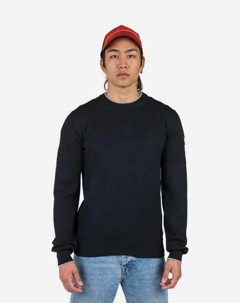 Pull 100% Laine Mérinos à Rayures Rn Nouveau noir