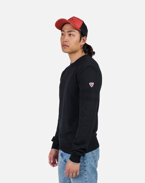 Pull 100% Laine Mérinos à Rayures Rn Nouveau noir