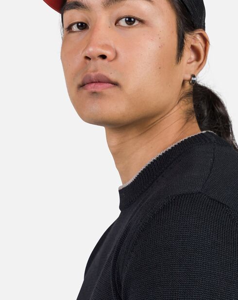 Pull 100% Laine Mérinos à Rayures Rn Nouveau noir