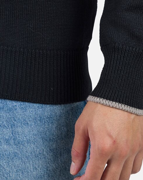 Pull 100% Laine Mérinos à Rayures Rn Nouveau noir