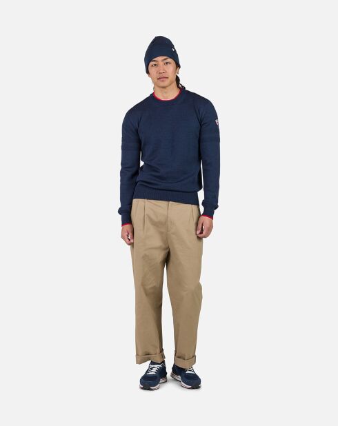 Pullt 100% Laine Mérinos à Rayures Rn Nouveau bleu marine