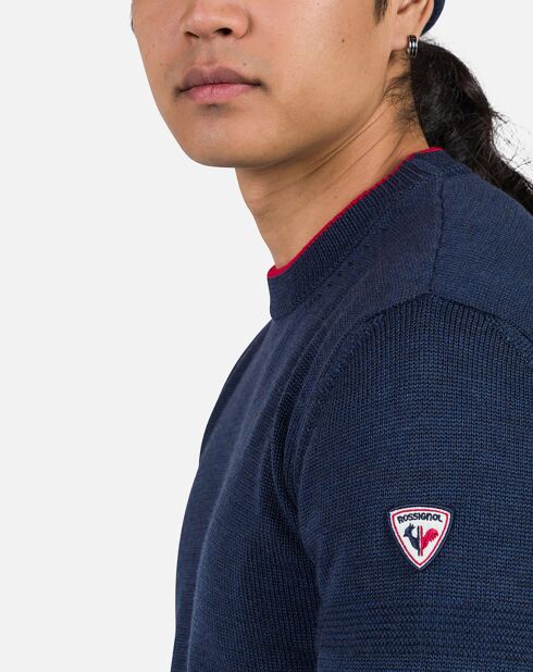 Pullt 100% Laine Mérinos à Rayures Rn Nouveau bleu marine