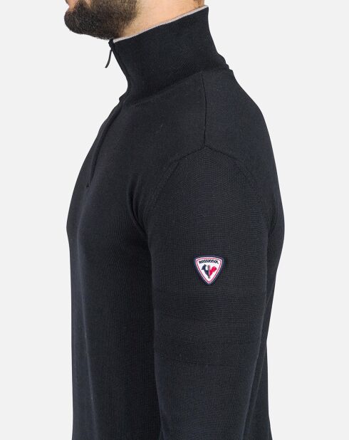 Pull 100% Laine Mérinos Rayé Hz Nouveau noir