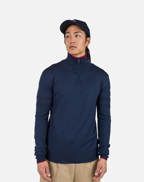 Pull 100% Laine Mérinos Rayé Hz Nouveau bleu marine
