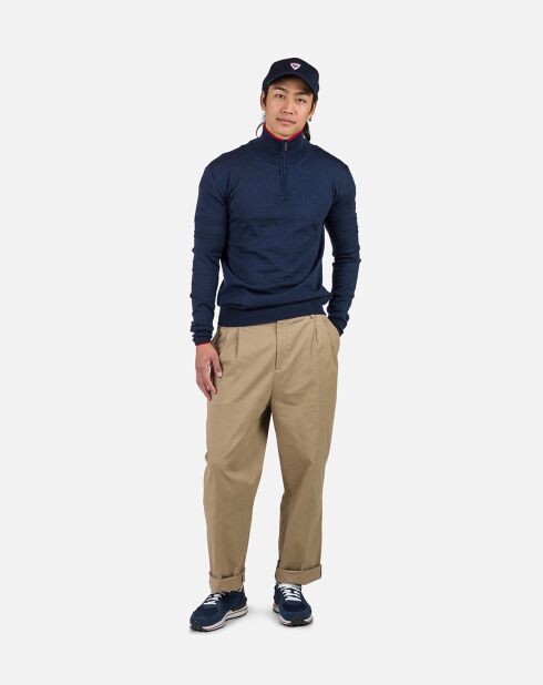 Pull 100% Laine Mérinos Rayé Hz Nouveau bleu marine