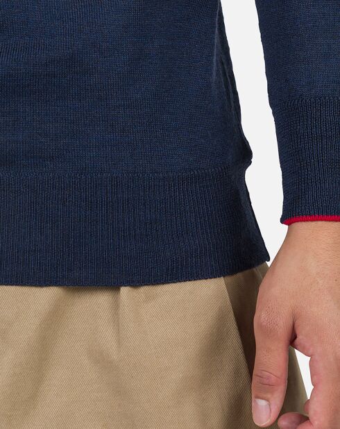 Pull 100% Laine Mérinos Rayé Hz Nouveau bleu marine