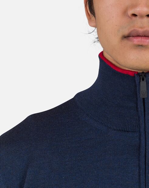 Pull 100% Laine Mérinos Rayé Hz Nouveau bleu marine