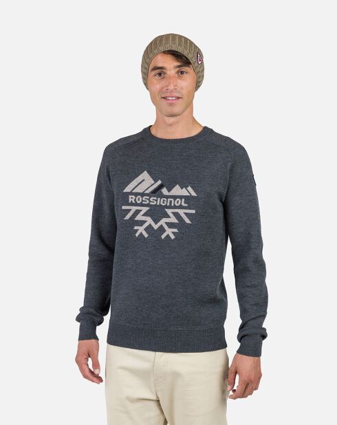 Pull 100% Laine Mérinos Col Ras du Cou Jacquard onyx grey