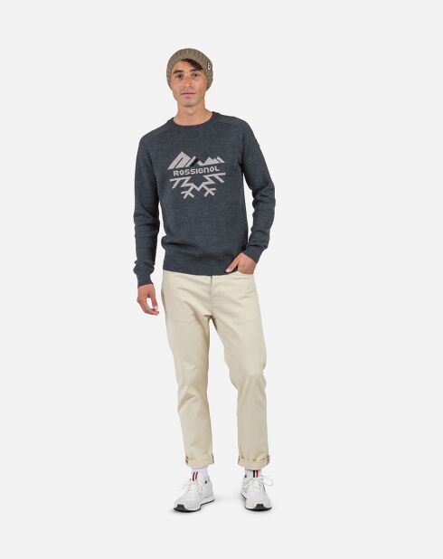 Pull 100% Laine Mérinos Col Ras du Cou Jacquard onyx grey