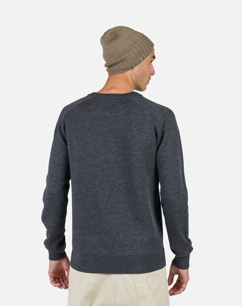 Pull 100% Laine Mérinos Col Ras du Cou Jacquard onyx grey