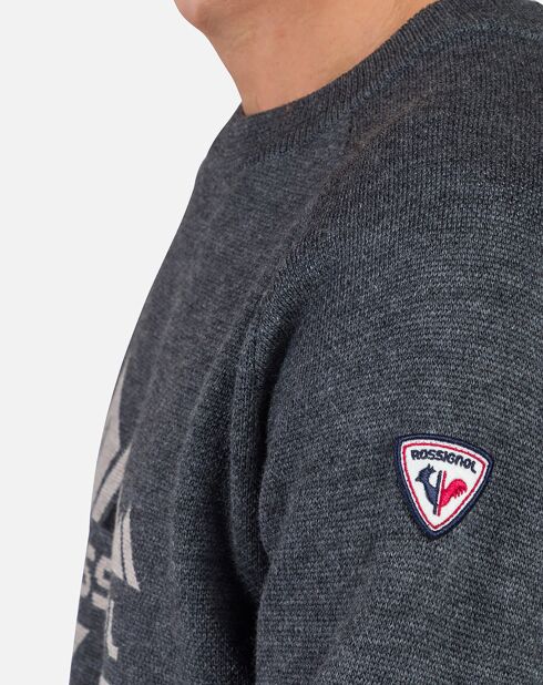 Pull 100% Laine Mérinos Col Ras du Cou Jacquard onyx grey