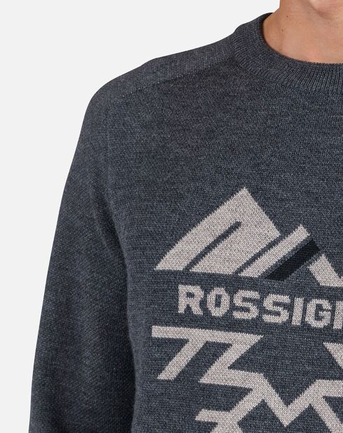 Pull 100% Laine Mérinos Col Ras du Cou Jacquard onyx grey