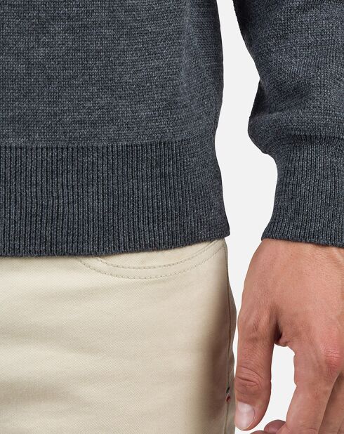 Pull 100% Laine Mérinos Col Ras du Cou Jacquard onyx grey
