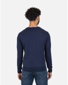 Pull 100% Laine Mérinos Col Ras du Cou Jacquard bleu marine