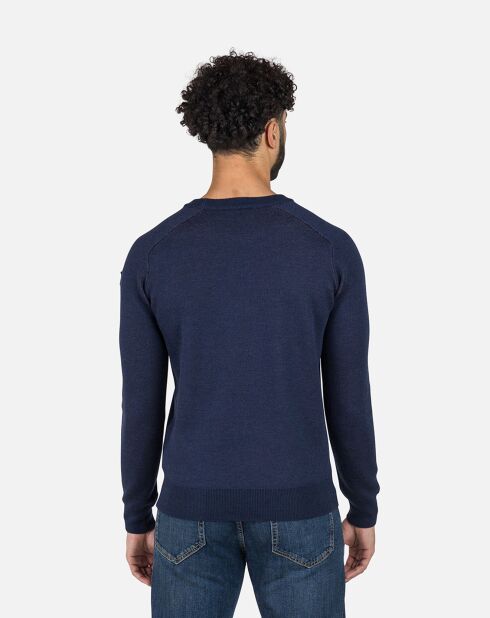 Pull 100% Laine Mérinos Col Ras du Cou Jacquard bleu marine
