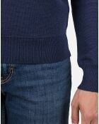 Pull 100% Laine Mérinos Col Ras du Cou Jacquard bleu marine