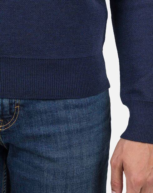 Pull 100% Laine Mérinos Col Ras du Cou Jacquard bleu marine