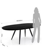 Table À Rallonge Oval Black noire - 75x93x160 (fermé)|75x93x200 (ouvert) cm