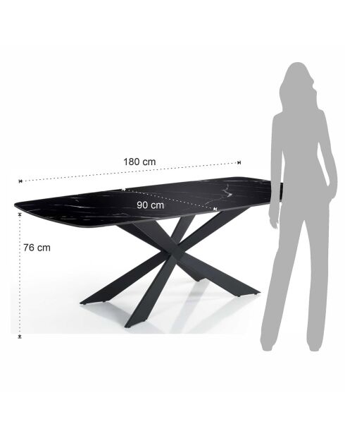 Table Tips Black Marble noir marbré - 76x90x180 cm